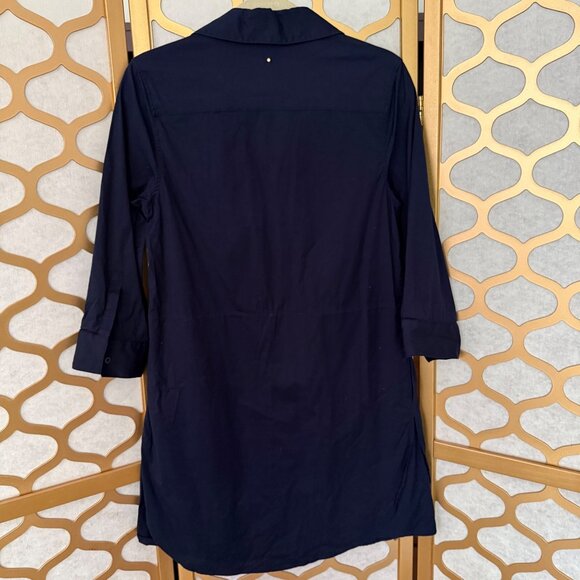 Cuyana Size S Navy Blue Poplin 3/4 Sleeves Collared Tunic Mini Shirt Dress - Picture 5 of 16